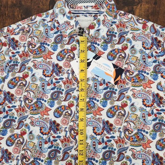 NWT Denim & Flower Shirt Mens Small Paisley‎ Floral White Button Up Viscose NEW - Picture 8 of 9